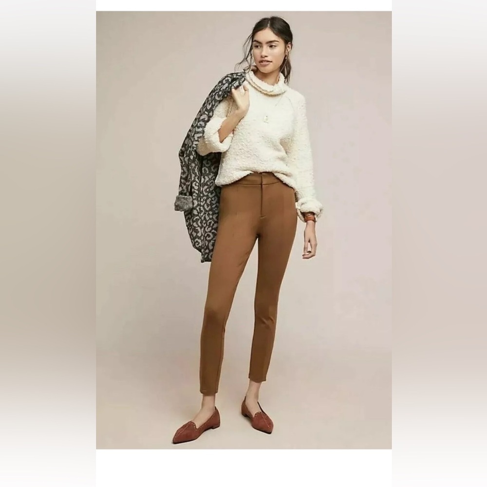 Women’s Anthropologie Essential Slim Zip Ankle Trouser in Cognac, Size 12